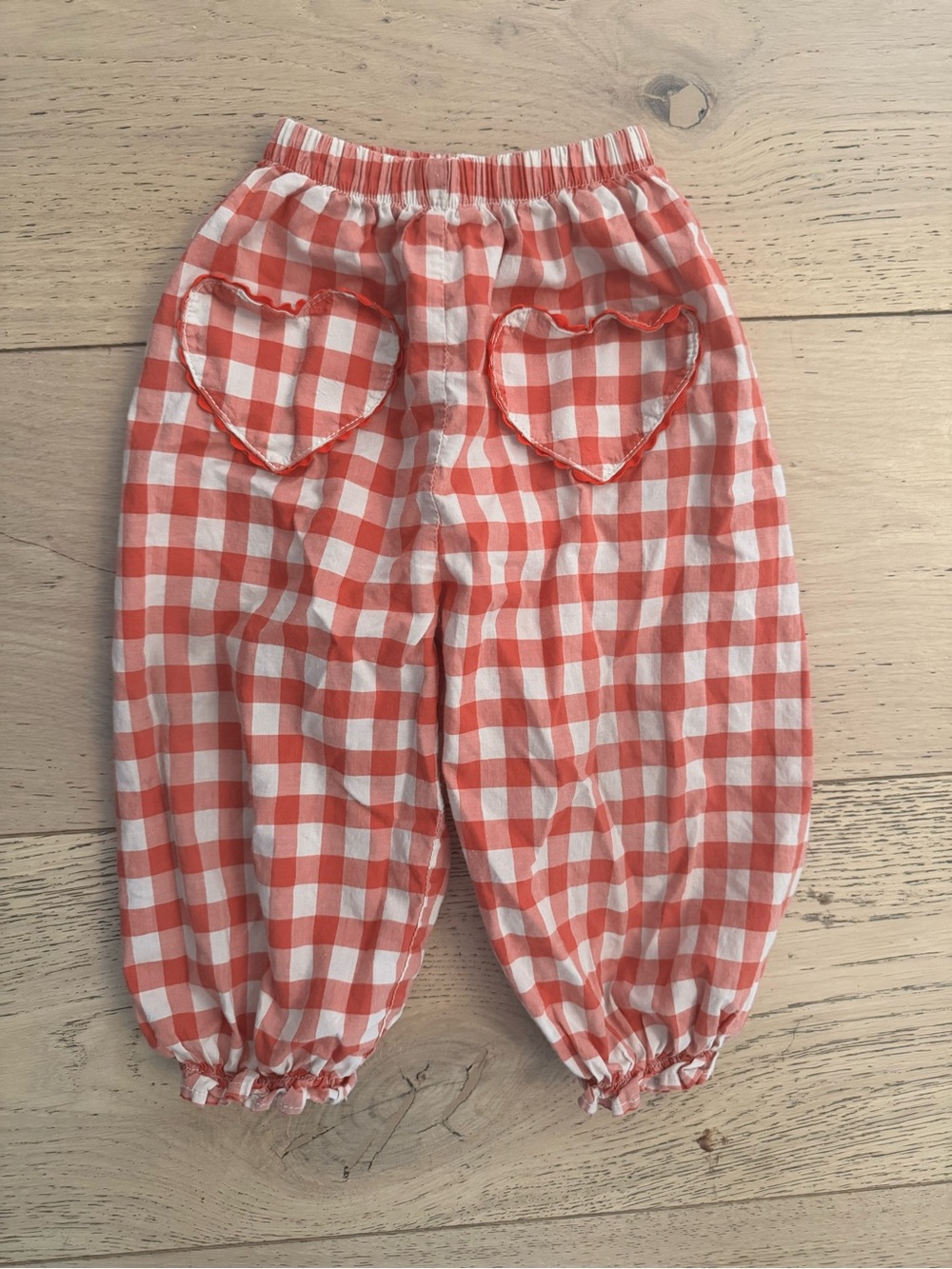 Wild Wawa - Gingham Heart Pocket Elastic Waist Pants - Red & White